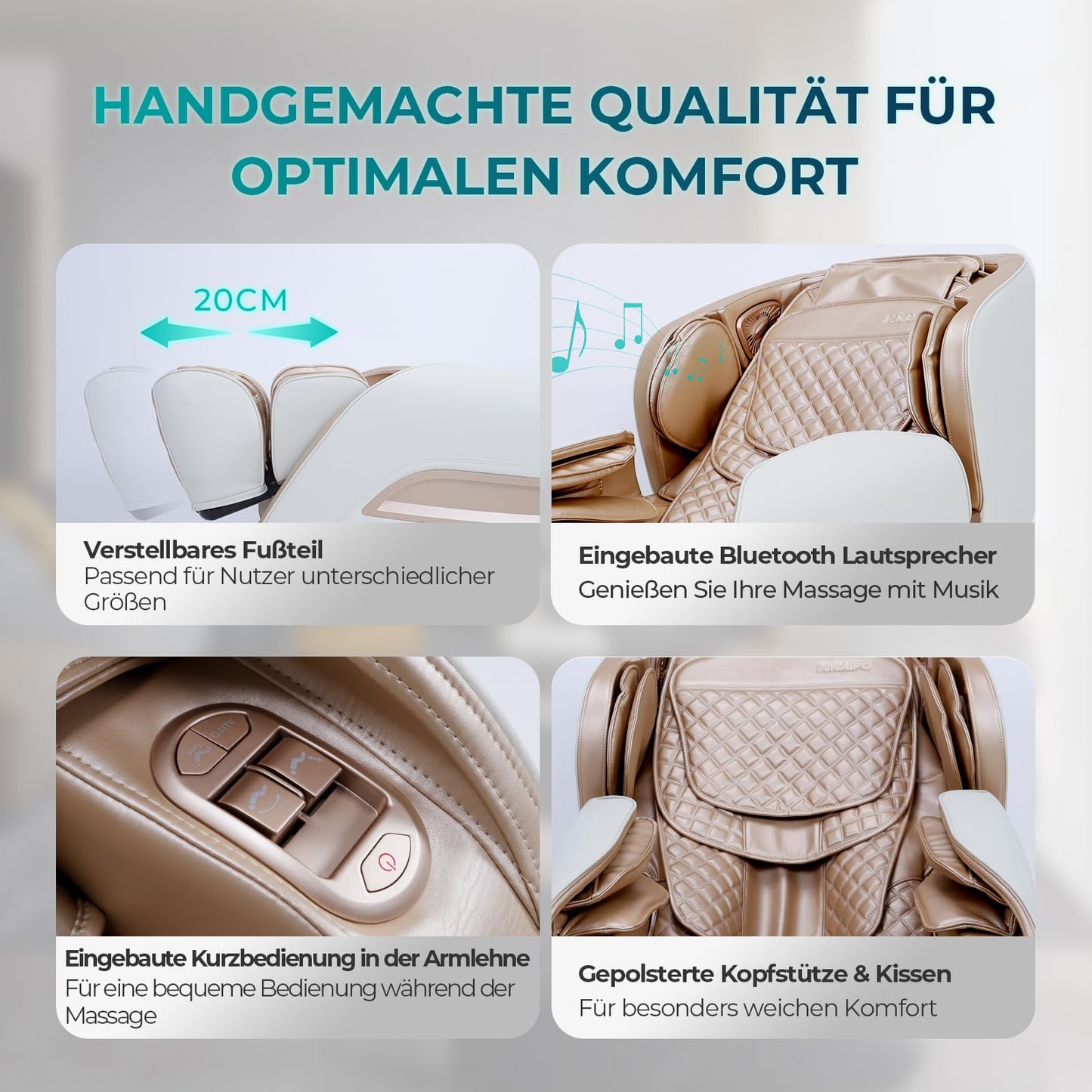 Aspria Shiatsu Massagesessel Zero Gravity Ganzkörpermassage Wärmefunktion bionische Massagetechniken USB Bluetooth Relaxsessel Zuhause Büro Massagestuhl