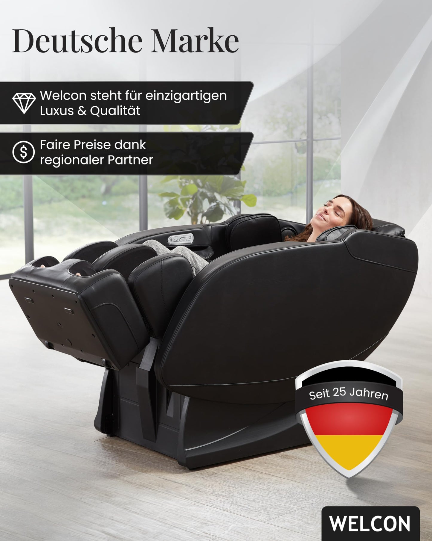 WELCON Prestige II 3D Massagesessel elektrisch Schwarz – Zero Gravity Relaxsessel mit Wärmefunktion, 6 Automatikprogrammen & Ganzkörpermassage