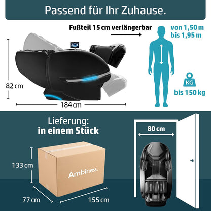 AMBINESS YUNA Massagesessel 60 Programme Zero Gravity 3D Ganzkörpermassage Wärmefunktion Vitalwertmessung Relaxsessel Schwarz deutsche Bedienung