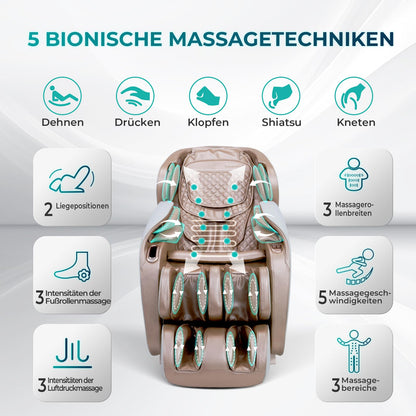 Aspria Shiatsu Massagesessel Zero Gravity Ganzkörpermassage Wärmefunktion bionische Massagetechniken USB Bluetooth Relaxsessel Zuhause Büro Massagestuhl