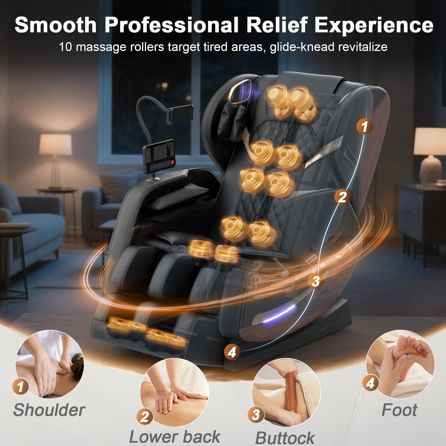 Ganzkörper Massagesessel 14 Rollen 8 Airbags Wärmefunktion Beine Taille Bluetooth Touchscreen Zero Gravity Heimkino Relaxsessel Massage Chair