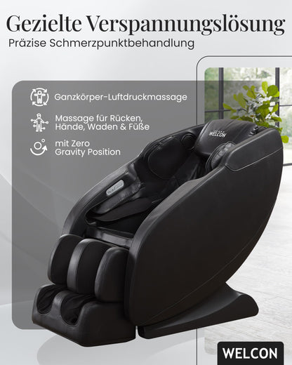 WELCON Prestige II 3D Massagesessel elektrisch Schwarz – Zero Gravity Relaxsessel mit Wärmefunktion, 6 Automatikprogrammen & Ganzkörpermassage