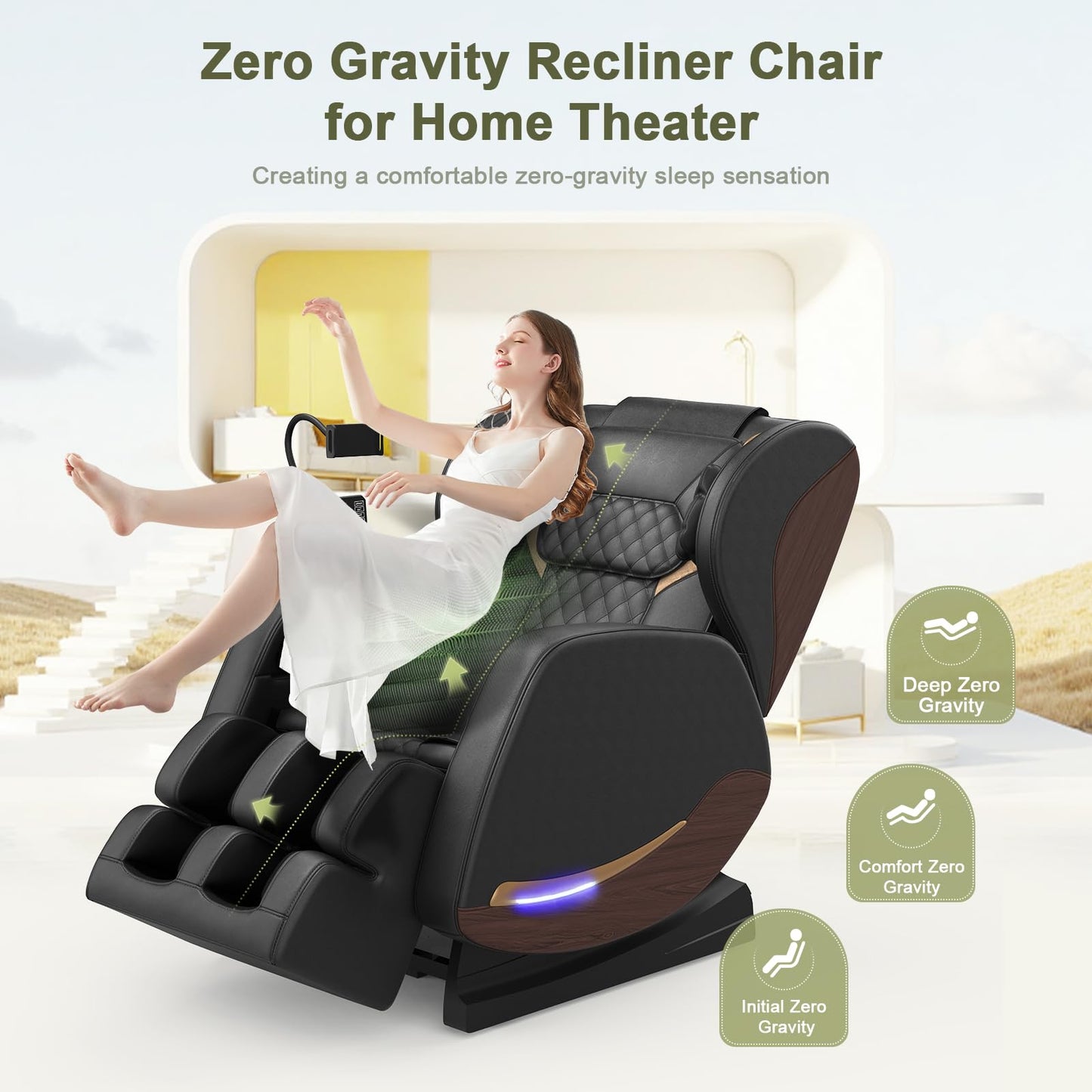 Yewglen Ganzkörper Massagesessel Wärmefunktion 14 Rollen 8 Airbags Zero Gravity Bluetooth Lautsprecher Touchscreen verstellbare Fußstütze Massage Chair