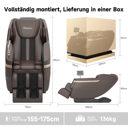 Real Relax Ganzkörper-Massagesessel,Zero-Gravity Shiatsu Massage Chair Recliner mit Fußmassage,Bluetooth und großem Touchscreen,Braun