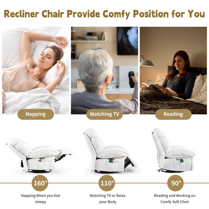 LONXIU Elektrischer Relaxsessel Massagesessel mit Heizung Ladeanschluss verstellbare Rückenlehne Beinstütze Fernsehsessel Wohnzimmer Weiß