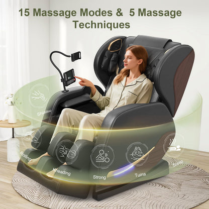 Yewglen Ganzkörper Massagesessel Wärmefunktion 14 Rollen 8 Airbags Zero Gravity Bluetooth Lautsprecher Touchscreen verstellbare Fußstütze Massage Chair
