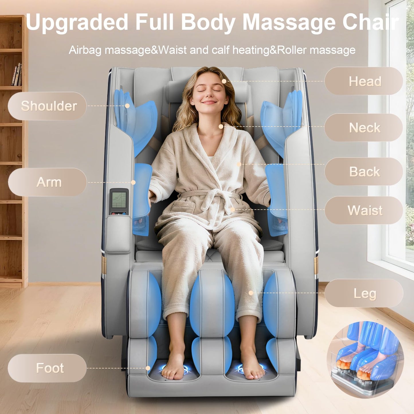 Gegcucey Massagesessel Ganzkörper 14 Massagepunkte 8 Airbags Lenden und Beinheizung Bluetooth Fußrollenmassage Elektrischer Relaxsessel Homeoffice Massage Chair