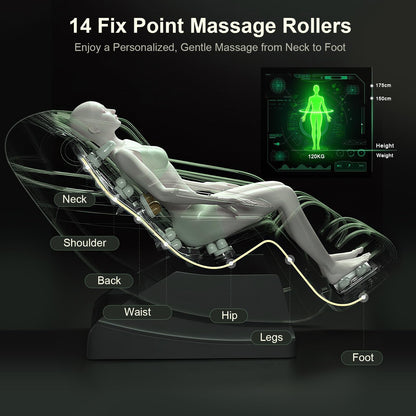 Yewglen Ganzkörper Massagesessel Wärmefunktion 14 Rollen 8 Airbags Zero Gravity Bluetooth Lautsprecher Touchscreen verstellbare Fußstütze Massage Chair