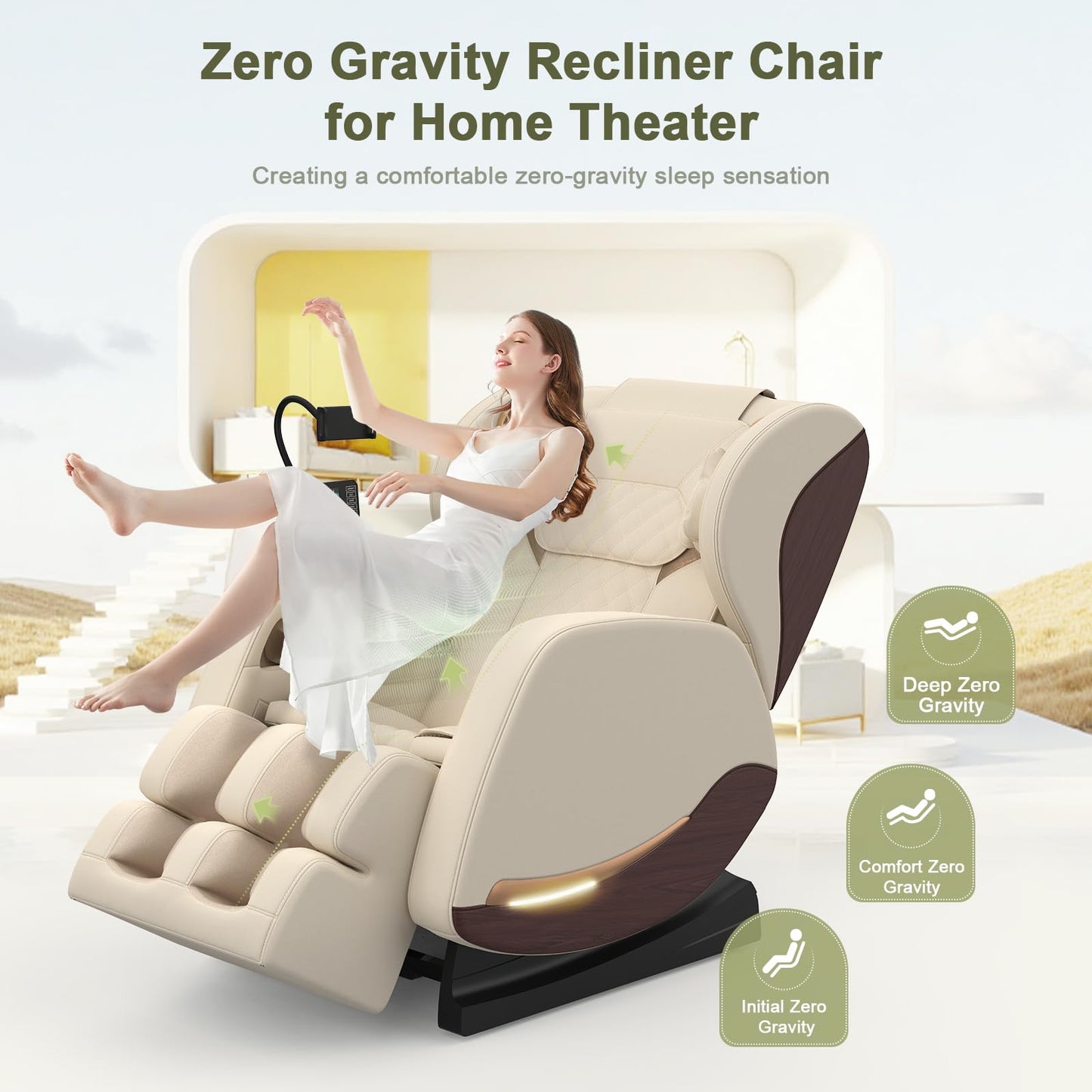 Ganzkörper Massagesessel 14 Rollen 8 Airbags Heizung Beine Taille Zero Gravity Bluetooth Touchscreen verstellbare Fußstütze Heimkino Relaxsessel