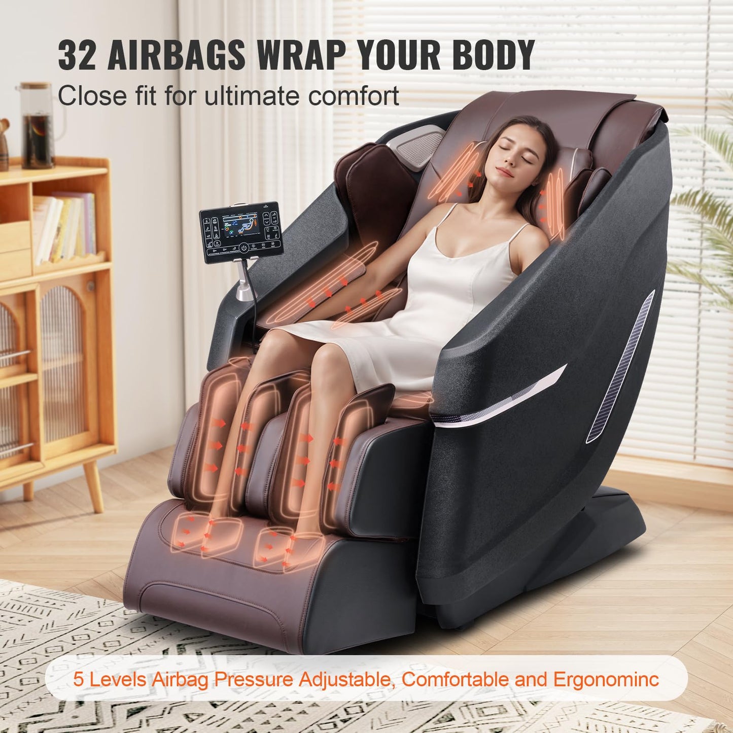 VEVOR Massagesessel SL-Schiene 3D Shiatsu Ganzkörpermassage Zero Gravity 10-18 Automatikmodi Heizung Bluetooth Luftkissen Touchscreen 160 kg Massage Chair