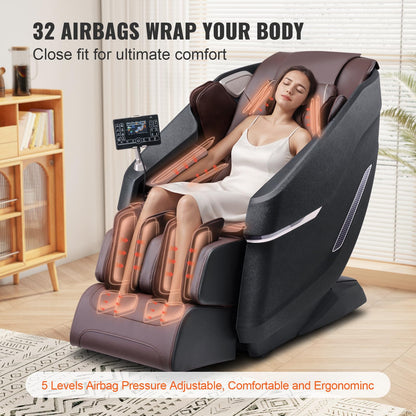 VEVOR Massagesessel SL-Schiene 3D Shiatsu Ganzkörpermassage Zero Gravity 10-18 Automatikmodi Heizung Bluetooth Luftkissen Touchscreen 160 kg Massage Chair