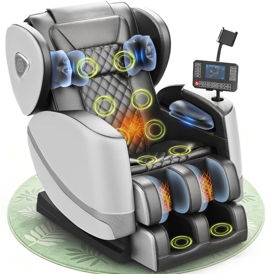 Massagesessel Ganzkörper Zero Gravity 14 Rollen 8 Airbags Heizung Taille Beine Fußmassage Bluetooth Touchscreen 2 in 1 Hellgrau Massage Chair
