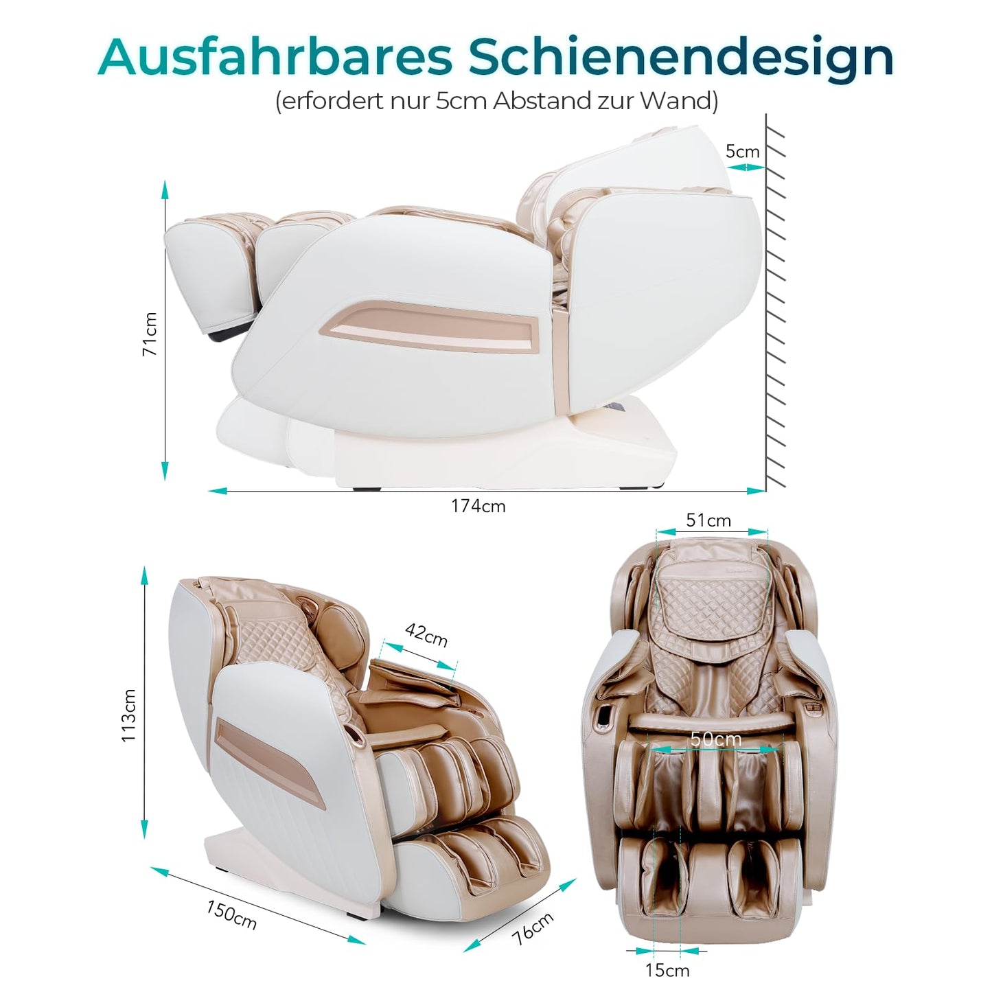 Aspria Shiatsu Massagesessel Zero Gravity Ganzkörpermassage Wärmefunktion bionische Massagetechniken USB Bluetooth Relaxsessel Zuhause Büro Massagestuhl