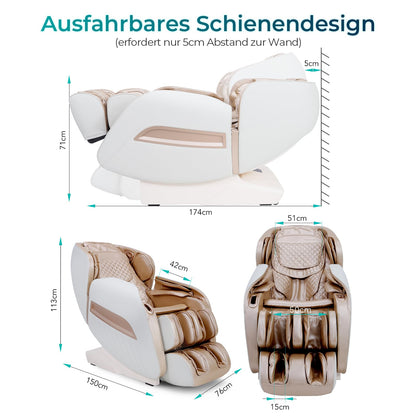 Aspria Shiatsu Massagesessel Zero Gravity Ganzkörpermassage Wärmefunktion bionische Massagetechniken USB Bluetooth Relaxsessel Zuhause Büro Massagestuhl