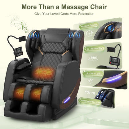 Yewglen Ganzkörper Massagesessel Wärmefunktion 14 Rollen 8 Airbags Zero Gravity Bluetooth Lautsprecher Touchscreen verstellbare Fußstütze Massage Chair