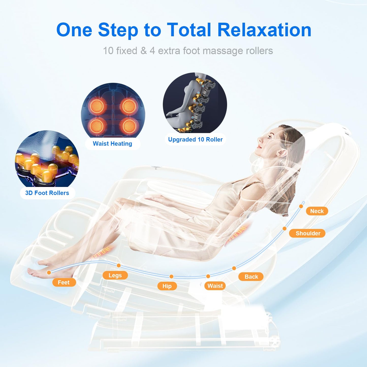 Massagesessel Ganzkörper Zero Gravity 14 Rollen 8 Airbags Heizung Taille Beine Fußmassage Bluetooth Touchscreen 2 in 1 Hellgrau Massage Chair