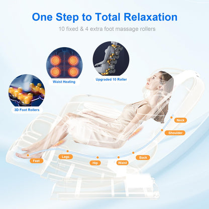 Massagesessel Ganzkörper Zero Gravity 14 Rollen 8 Airbags Heizung Taille Beine Fußmassage Bluetooth Touchscreen 2 in 1 Hellgrau Massage Chair