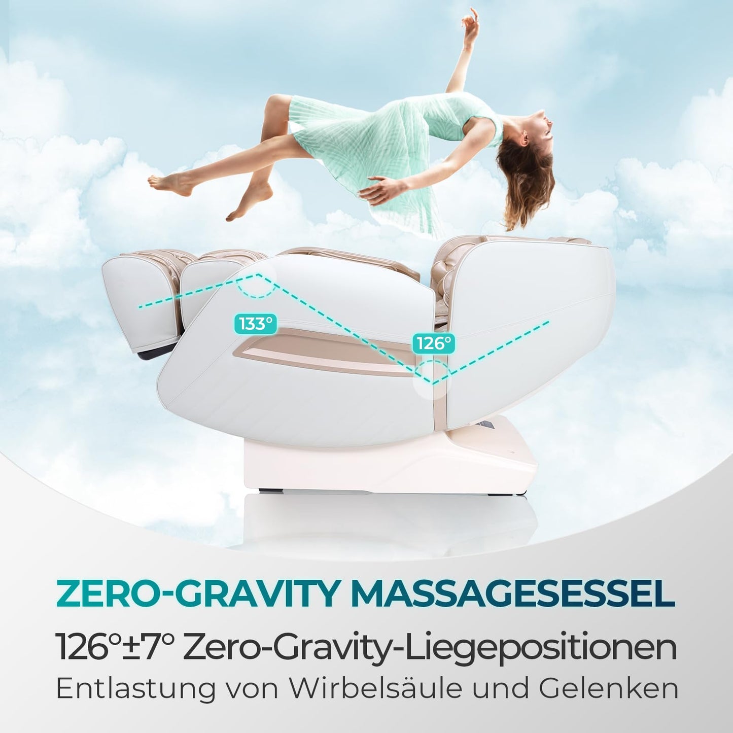 Aspria Shiatsu Massagesessel Zero Gravity Ganzkörpermassage Wärmefunktion bionische Massagetechniken USB Bluetooth Relaxsessel Zuhause Büro Massagestuhl