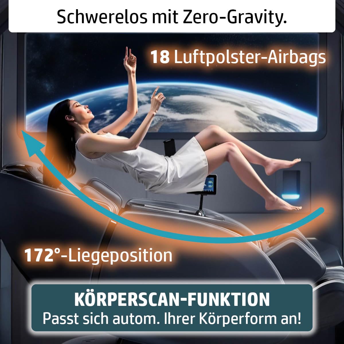 AMBINESS YUNA Massagesessel 60 Programme Zero Gravity 3D Ganzkörpermassage Wärmefunktion Vitalwertmessung Relaxsessel Schwarz deutsche Bedienung