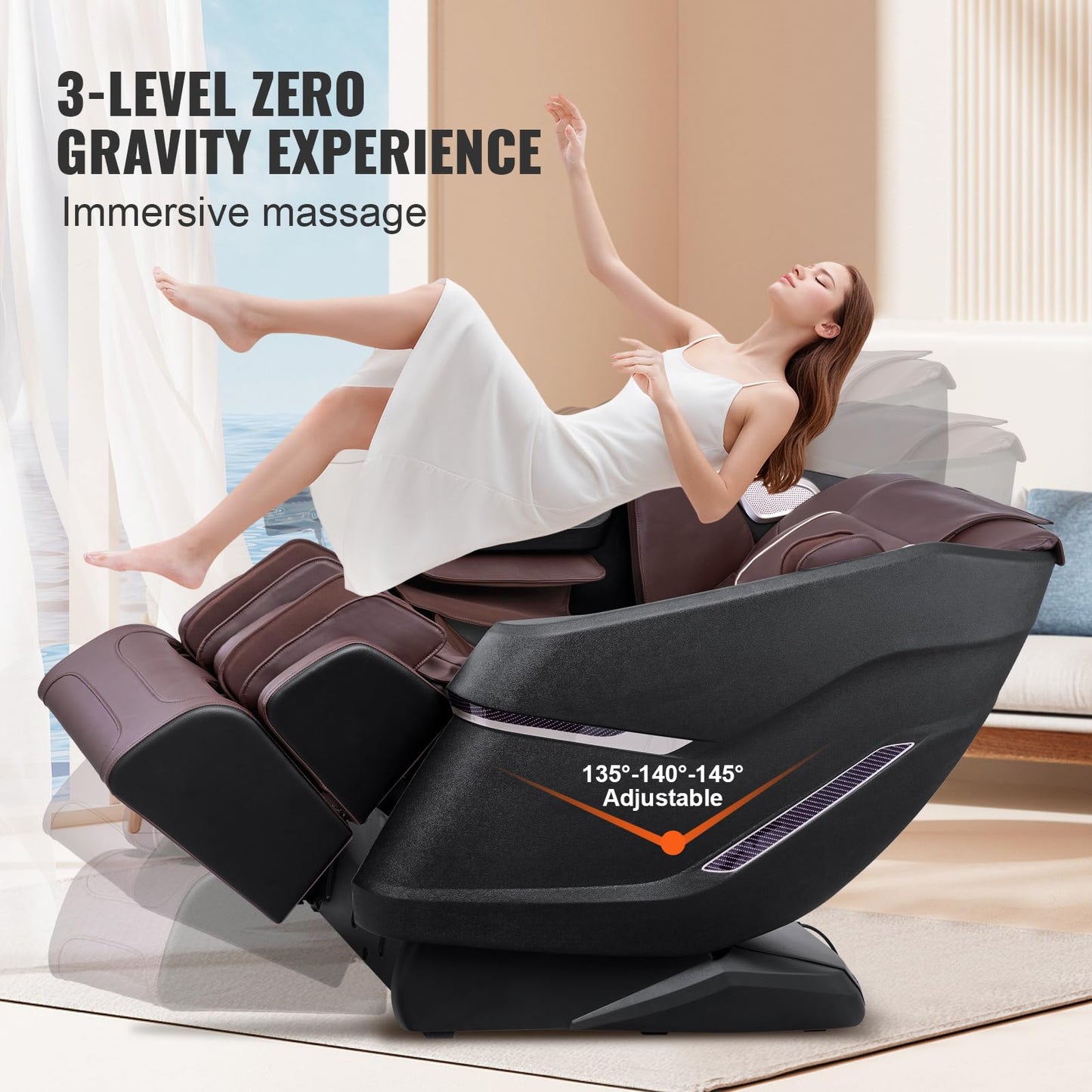 VEVOR Massagesessel SL-Schiene 3D Shiatsu Ganzkörpermassage Zero Gravity 10-18 Automatikmodi Heizung Bluetooth Luftkissen Touchscreen 160 kg Massage Chair