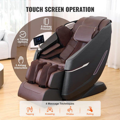 VEVOR Massagesessel SL-Schiene 3D Shiatsu Ganzkörpermassage Zero Gravity 10-18 Automatikmodi Heizung Bluetooth Luftkissen Touchscreen 160 kg Massage Chair