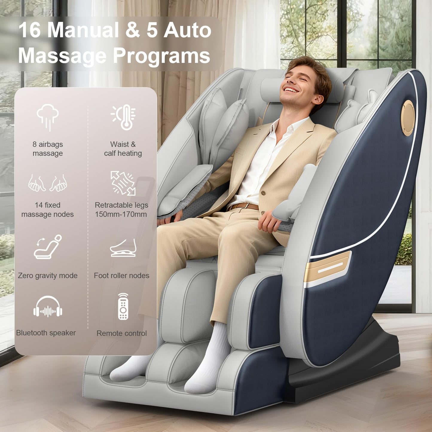 Gegcucey Massagesessel Ganzkörper 14 Massagepunkte 8 Airbags Lenden und Beinheizung Bluetooth Fußrollenmassage Elektrischer Relaxsessel Homeoffice Massage Chair
