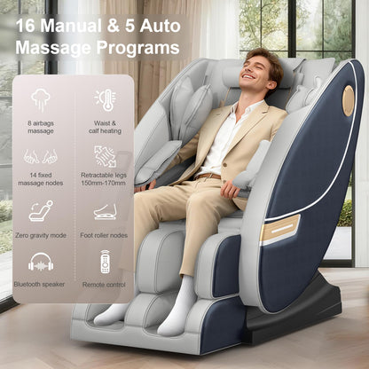 Gegcucey Massagesessel Ganzkörper 14 Massagepunkte 8 Airbags Lenden und Beinheizung Bluetooth Fußrollenmassage Elektrischer Relaxsessel Homeoffice Massage Chair