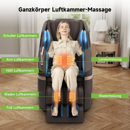 Real Relax Ganzkörper-Massagesessel,Zero-Gravity Shiatsu Massage Chair Recliner mit Fußmassage,Bluetooth und großem Touchscreen,Braun