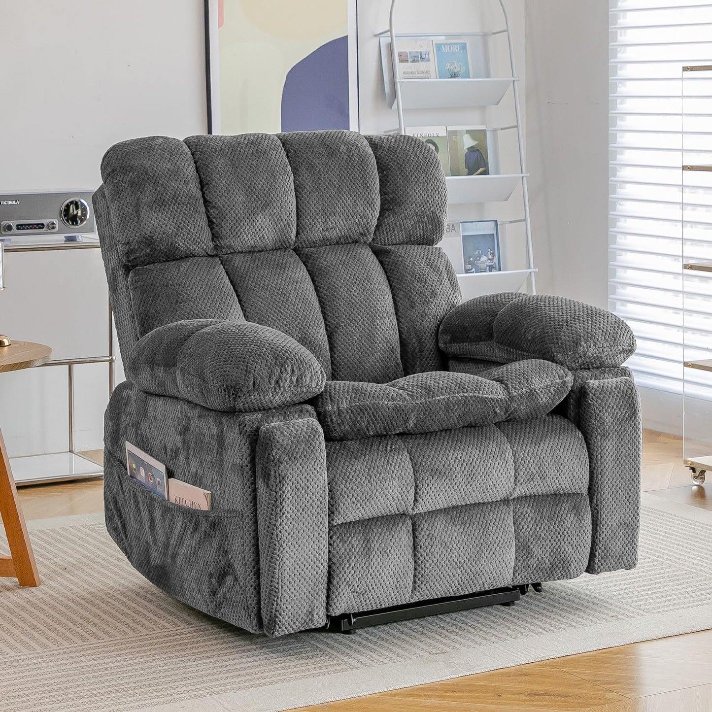 Zuacs elektrischer Relaxsessel Zweimotor Aufstehhilfe Liegefunktion Fernsehsessel Wohnzimmer Multifunktional Einzelsofa Groß Grau