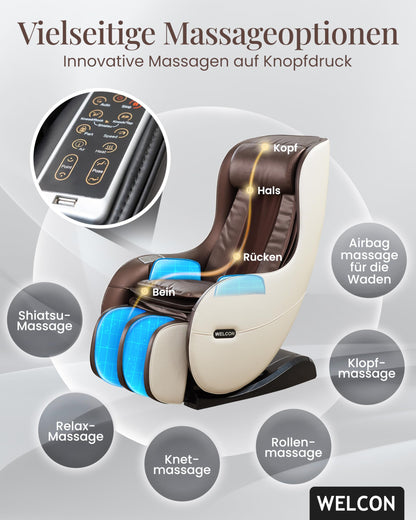 WELCON EASYRELAXX Massagesessel elektrisch Beige Braun L-Shape Ganzkörper Relaxsessel Automatikprogramme Knet Klopf Massage Chair Zuhause
