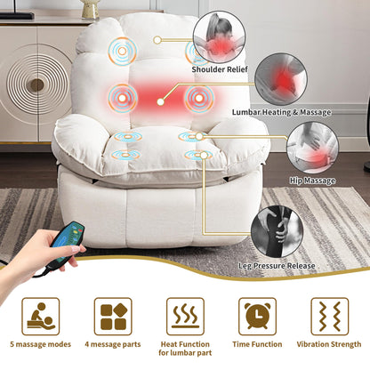 LONXIU Elektrischer Relaxsessel Massagesessel mit Heizung Ladeanschluss verstellbare Rückenlehne Beinstütze Fernsehsessel Wohnzimmer Weiß