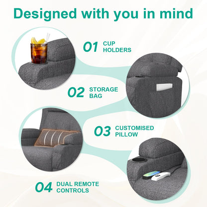 SQUEBILIFE elektrischer Relaxsessel Massagesessel Wärmefunktion Liegefunktion Fußteil Fernsehsessel USB Typ C Getränkehalter Seitentaschen Wohnzimmer Massagestuhl