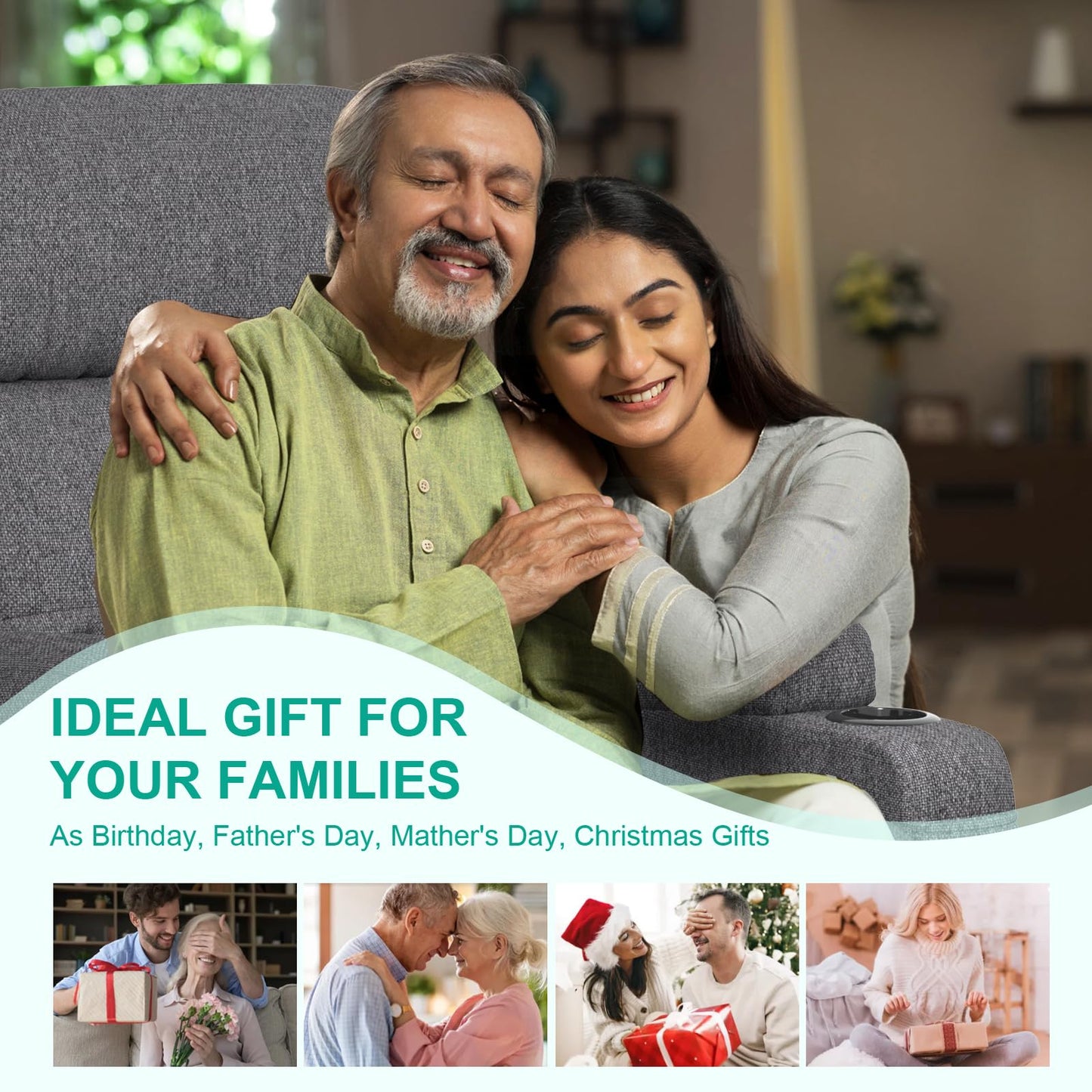 SQUEBILIFE elektrischer Relaxsessel Massagesessel Wärmefunktion Liegefunktion Fußteil Fernsehsessel USB Typ C Getränkehalter Seitentaschen Wohnzimmer Massagestuhl