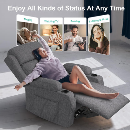 SQUEBILIFE elektrischer Relaxsessel Massagesessel Wärmefunktion Liegefunktion Fußteil Fernsehsessel USB Typ C Getränkehalter Seitentaschen Wohnzimmer Massagestuhl