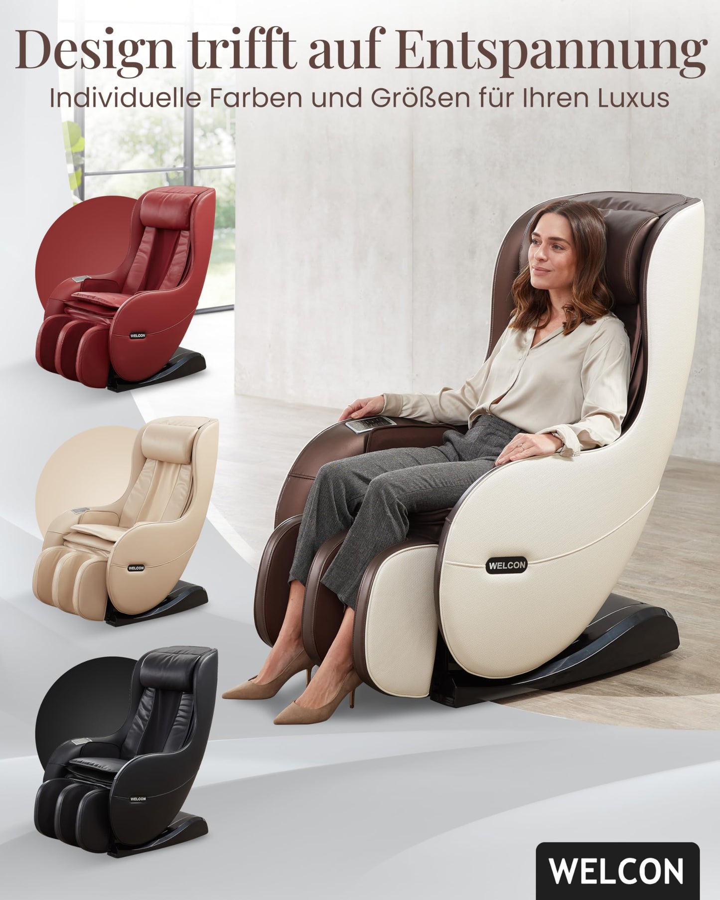 WELCON EASYRELAXX Massagesessel elektrisch Beige Braun L-Shape Ganzkörper Relaxsessel Automatikprogramme Knet Klopf Massage Chair Zuhause