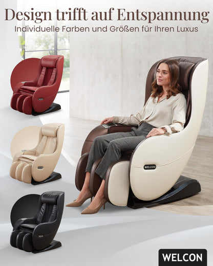 WELCON EASYRELAXX Massagesessel elektrisch Beige Braun L-Shape Ganzkörper Relaxsessel Automatikprogramme Knet Klopf Massage Chair Zuhause