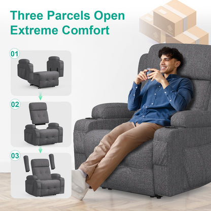 SQUEBILIFE elektrischer Relaxsessel Massagesessel Wärmefunktion Liegefunktion Fußteil Fernsehsessel USB Typ C Getränkehalter Seitentaschen Wohnzimmer Massagestuhl