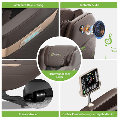 Real Relax Ganzkörper-Massagesessel,Zero-Gravity Shiatsu Massage Chair Recliner mit Fußmassage,Bluetooth und großem Touchscreen,Braun