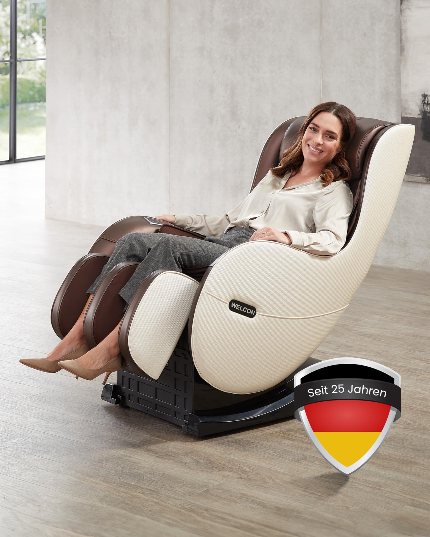 WELCON EASYRELAXX Massagesessel elektrisch Beige Braun L-Shape Ganzkörper Relaxsessel Automatikprogramme Knet Klopf Massage Chair Zuhause