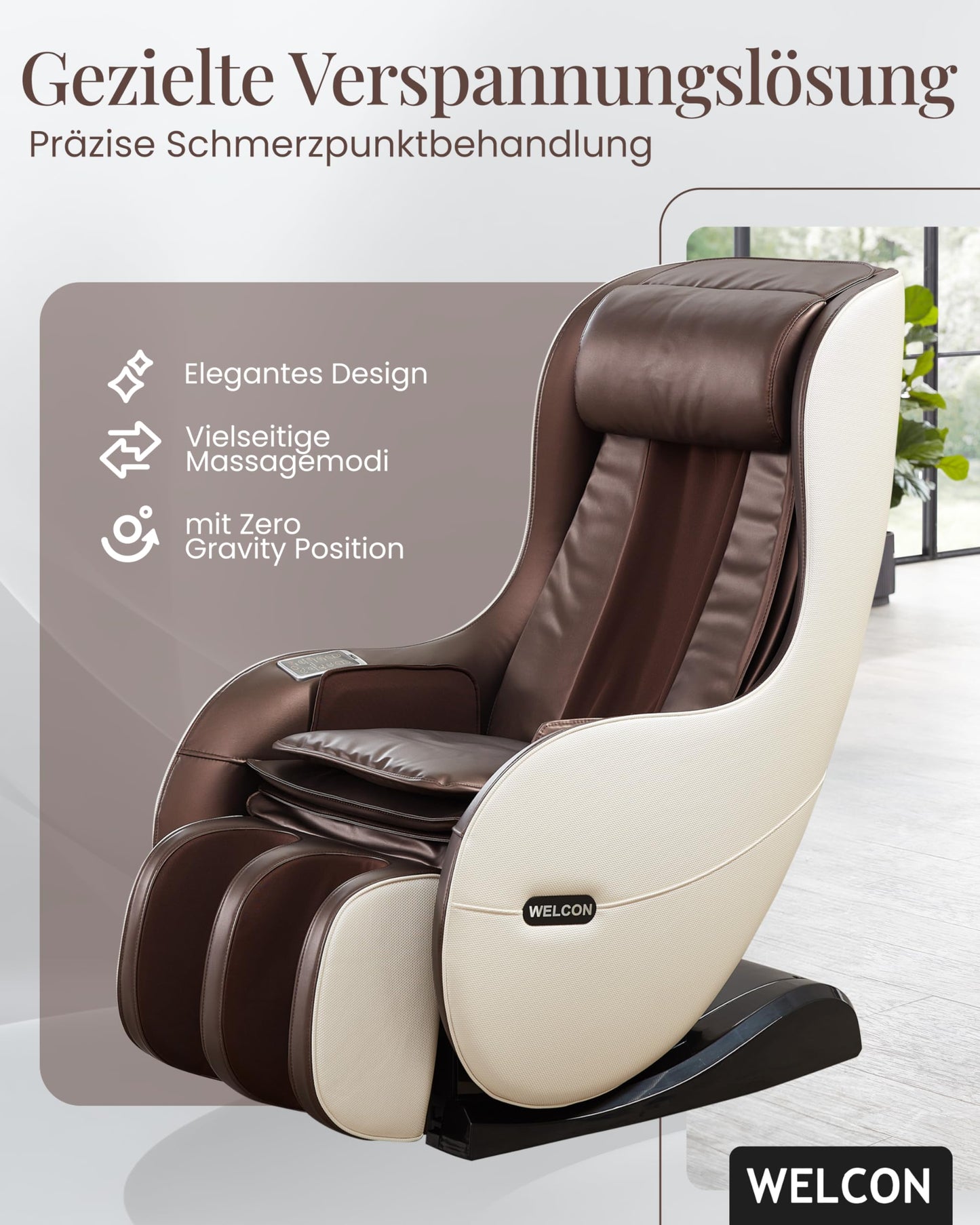 WELCON EASYRELAXX Massagesessel elektrisch Beige Braun L-Shape Ganzkörper Relaxsessel Automatikprogramme Knet Klopf Massage Chair Zuhause