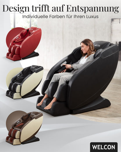 WELCON Prestige II 3D Massagesessel elektrisch Schwarz – Zero Gravity Relaxsessel mit Wärmefunktion, 6 Automatikprogrammen & Ganzkörpermassage