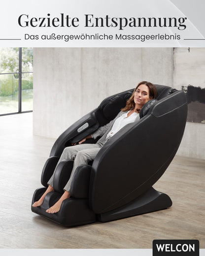 WELCON Prestige II 3D Massagesessel elektrisch Schwarz – Zero Gravity Relaxsessel mit Wärmefunktion, 6 Automatikprogrammen & Ganzkörpermassage