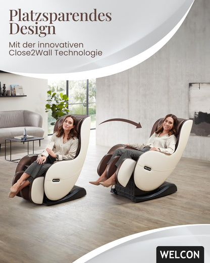 WELCON EASYRELAXX Massagesessel elektrisch Beige Braun L-Shape Ganzkörper Relaxsessel Automatikprogramme Knet Klopf Massage Chair Zuhause