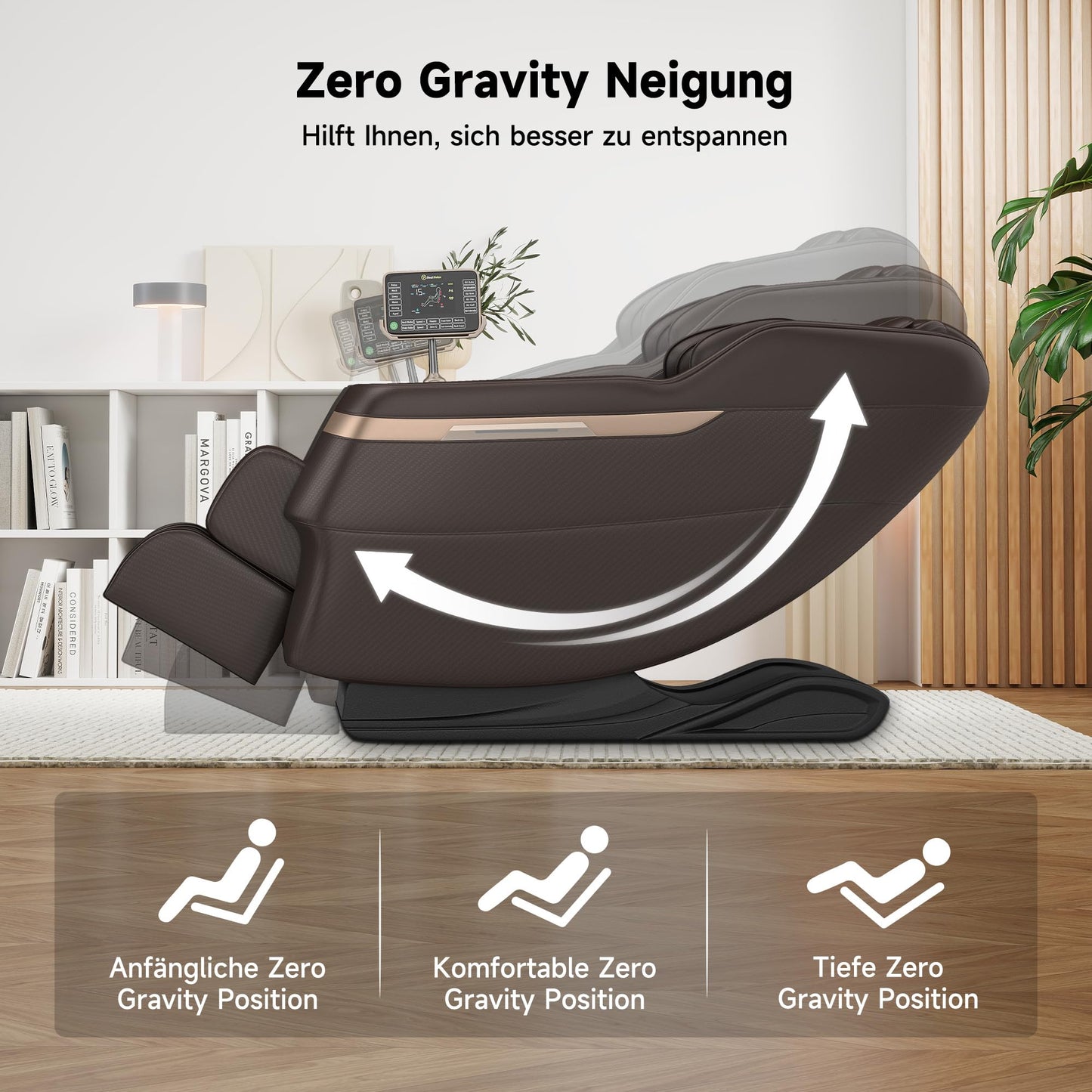 Real Relax Ganzkörper-Massagesessel,Zero-Gravity Shiatsu Massage Chair Recliner mit Fußmassage,Bluetooth und großem Touchscreen,Braun