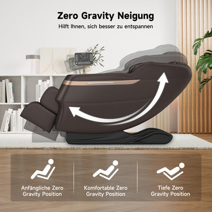 Real Relax Ganzkörper-Massagesessel,Zero-Gravity Shiatsu Massage Chair Recliner mit Fußmassage,Bluetooth und großem Touchscreen,Braun