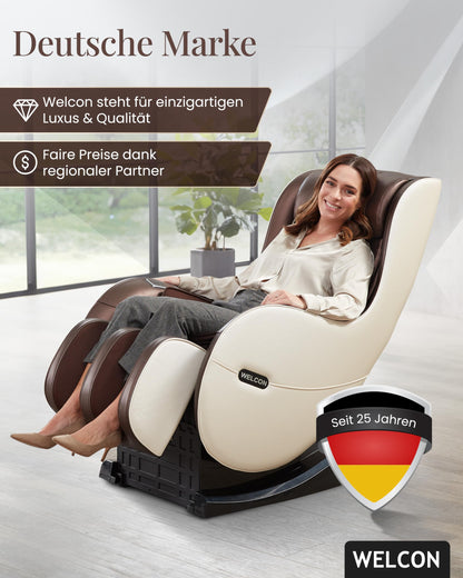 WELCON EASYRELAXX Massagesessel elektrisch Beige Braun L-Shape Ganzkörper Relaxsessel Automatikprogramme Knet Klopf Massage Chair Zuhause