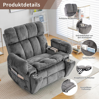 Zuacs elektrischer Relaxsessel Zweimotor Aufstehhilfe Liegefunktion Fernsehsessel Wohnzimmer Multifunktional Einzelsofa Groß Grau